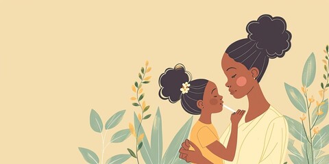 Wall Mural - A woman is holding a child in her arms. The child is wearing a yellow shirt. Concept of warmth and love between the mother and child