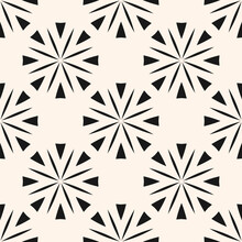 Simple Monochrome Seamless Pattern With Abstract Flower Silhouettes. Modern Minimal Floral Ornament Texture. Vector Black And White Ornamental Background. Repeat Geo Design For Decor, Print, Embossing