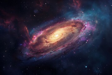 Wall Mural - A photograph showcasing a spiral galaxy with numerous stars in the distant background, A new galaxy forming amidst the colors of cosmic dust and gas, AI Generated