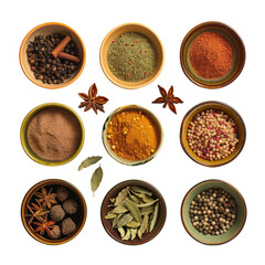 Wall Mural - A variety of spices in bowls on a transparent background