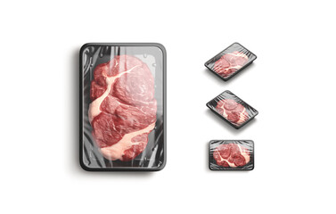 Wall Mural - Blank transparent plastic tray with beef mockup, different sides