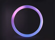 Circle colorful with transparency. Luminous circular frame isolated on a black backdrop. Electric vibrant 3D circular portal, neon lamp, and banner in shades of purple, blue, and pink.	
