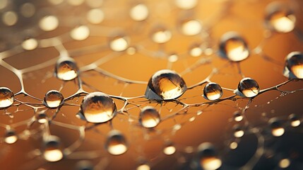 Macro shot of dew on spider web, early morning, intricate details
