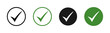 © Chelpanoff - Checkmark icon set. Green ok, accept or yes buttons. Checked icon or correct choice sign. Check mark or checkbox pictogram. Tick illustration isolated.