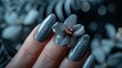 Gray nail polish manicure with floral accent on woman's hand, elegant and feminine beauty concept