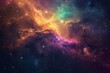 A vibrant space filled with a multitude of stars and clouds, offering a mesmerizing celestial view, A radiant space galaxy bursting with multicolor nebula, AI Generated