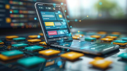 Poster - Smartphone Showing Apps Amidst a Scattered Array of Computer Chips