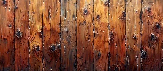 Poster - A detailed image of a brown hardwood fence with intricate patterns and holes, showcasing the beauty and artistry of wood formation