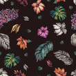 Vintage floral tropical seamless pattern, summer vivid flowers texture