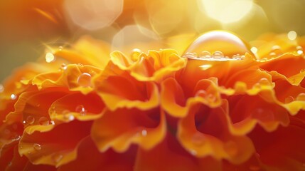 Wall Mural - orange flower petal background with due drops.