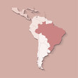 Vector illustration with South America land with borders of states and marked country Brazil. Political map in brown colors with regions. Beige background