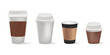 Blank realistic paper cup for coffee or tea. Set of blank double layer coffee cups. 3D mug mock up for hot drinks