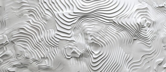 Poster - A close up of a white wood surface with a geometric monochrome pattern, resembling a natural landscape. The intricate design resembles an organisms pattern, reminiscent of monochrome photography