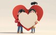 © MUS_GRAPHIC - A 3D cartoon character, a boy and a girl, brothers holding a heart-shaped plate