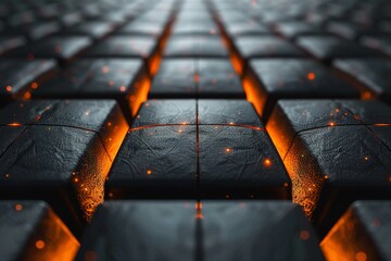 Poster - A detailed shot of a geometric pattern with glowing golden lines offering a sense of luxury and sophistication