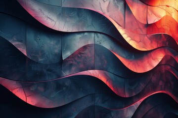 Poster - Dynamic waves with a blend of red and blue, emphasizing motion and fluidity in an abstract design Perfect for conveying movement and energy