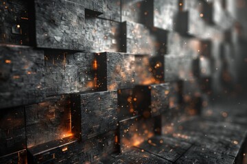 Poster - An atmospheric image of a dark, textured wall with selective focus, having an ember-like glowing effect