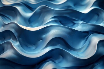Poster - This image presents a soothing sea of abstract blue waves, rendered to depict a fluid and dynamic digital art piece