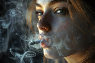 Sticker - Close up portrait of Young  woman smoking cigarette