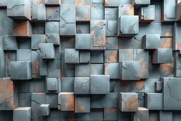 Poster - Artful display of blue geometric metal cubes creating a mesmerizing pattern symbolizing order amidst chaos in modern design