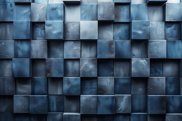 Poster - Textured blue tiles are systematically arranged to form a uniform pattern, creating an interesting visual effect