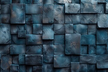 Poster - A close-up view of dark, textured tiles with a rugged, uneven surface, creating depth and drama