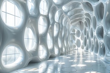 Poster - The image captures a white, honeycomb-like structure with light streaming through, giving a sense of openness and purity