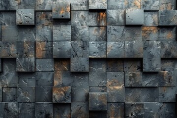 Poster - This image showcases a textured stone wall in varying shades of blue with touches of rust, giving an urban, rustic feel