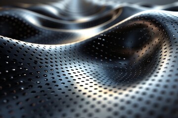 Poster - A close-up image of a shiny, wavy metallic surface with numerous small holes, reflecting an industrial yet elegant concept