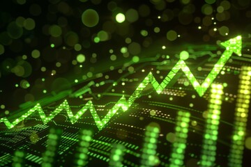 Wall Mural - Abstract Green Glowing Stock Market Graph on Digital Screen, Symbolizing Financial Growth and Investment Success.