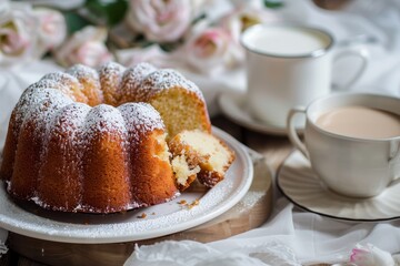 Wall Mural - Yogurt bundt cake with coffee and milk