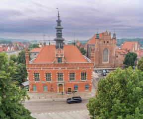 Canvas Print - Gdanks Old Town Hall. Poland. City Hall. Drone Point of View.