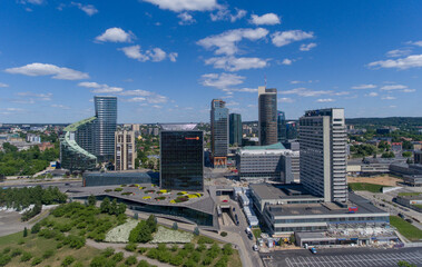 Poster - Vilnius City Cityscape, Lithuania, Business Town in Background. Drone Point of View.