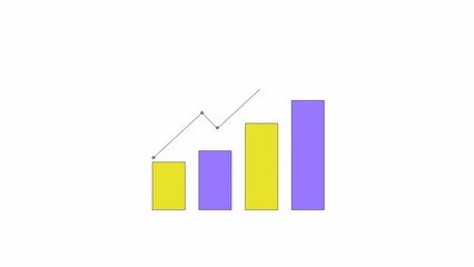 Poster - Data bar graph growing line 2D object animation. Data visualization flat color cartoon 4K video, alpha channel. Analysis analytics. Increasing chart columns animated item on white background