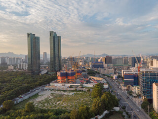 Sticker - Sunset in Seoul. Aerial Cityscape. South Korea. Skyline of City. Seongdong District