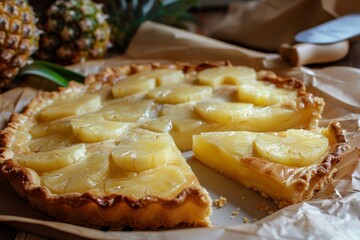 Wall Mural - Pineapple pie on paper with spatula