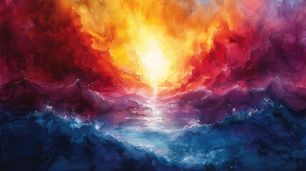 Wall Mural - a transformative watercolor rendition of jesus christ's second coming, his return to earth bringing 