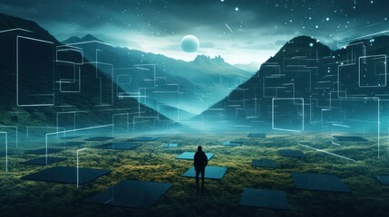 Wall Mural - Modern Landscape in Digital IT Technology Space