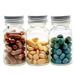 Poster - Set of tablets in glass bottles 