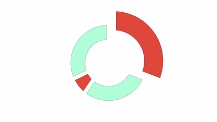 Poster - Circular pie chart segments line 2D object animation. Data visualization. Geometric infographic flat color cartoon 4K video, alpha channel. Round piechart sections animated item on white background