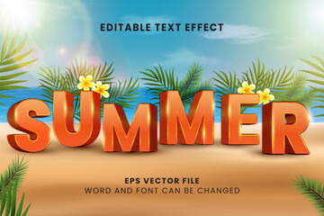 Poster - Summer beach tropical 3d editable vector text effect