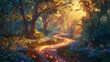 Nature Scenery, An enchanting forest path bathed in ethereal light.