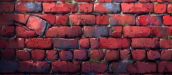Poster - Detailed closeup of red brick wall featuring missing bricks, showcasing intricate brickwork pattern with a touch of artistry in building material