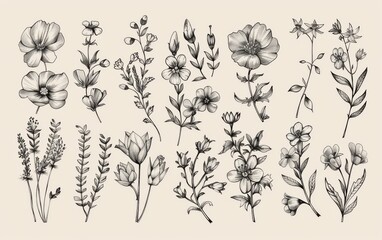 Hand drawn floral elements with sketchy style