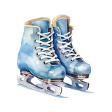 Fototapeta Dziecięca - Stylish watercolor blue ice skates with white laces isolated on white background.