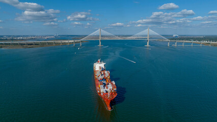 Wall Mural - Aerial View Of The Arthur Revenel Bridge In Charleston South Carolina