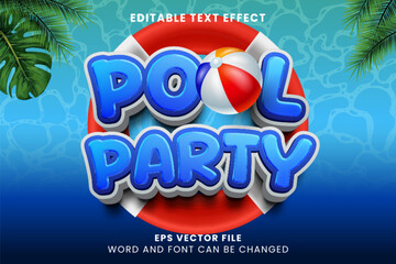 Poster - Pool party 3d summer day 3d editable vector text effect