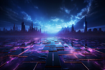Poster - Generative AI image of cyberpunk city futuristic town video game city