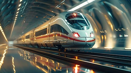 Aufkleber - High speed rail, train, high-speed train, technology, future, speed, acceleration. Generative AI.