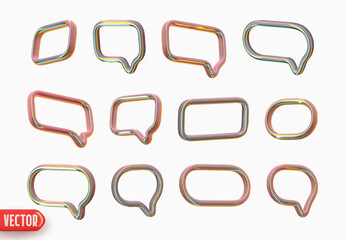 Aufkleber - Speech bubbles. Minimal set of chat dialog bubble line Icons. Realistic 3d design isolated on white background. Vector illustration